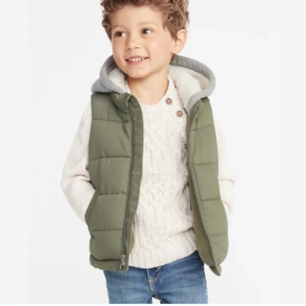 OLD NAVY Green Hooded Cotton quilt puff Vest for Toddler Boys | 5T